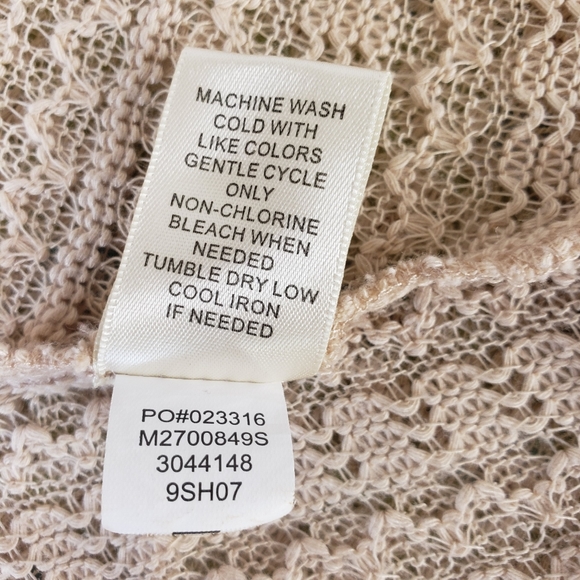 STUDIO JPR Knit Crochet Light Tan Open Cardigan Sweater Womens L EUC Boho Fringe - Picture 12 of 13